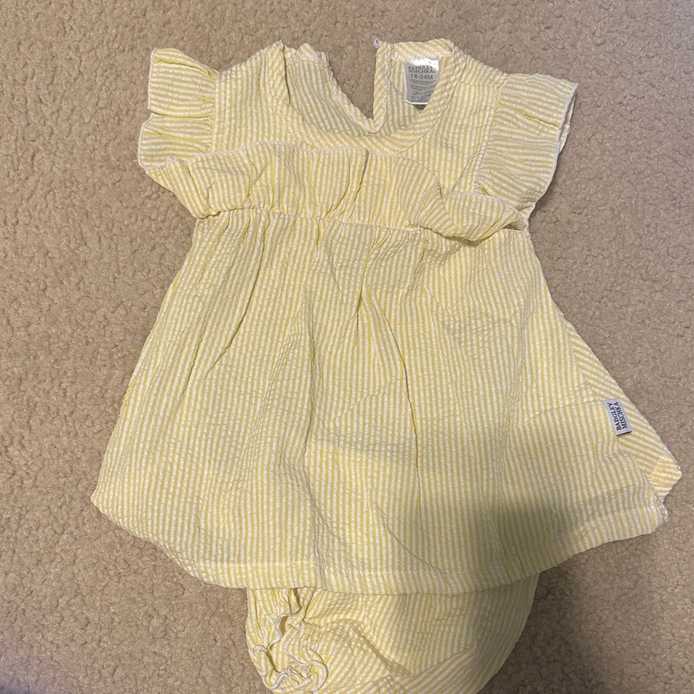 Badgley Mischka Yellow Striped Kids Dress